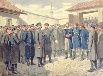 Der Fall von Plewna, Der verwundete Osman-Pascha vor Alexander II., 1880 von Aleksei Danilovich Kivshenko